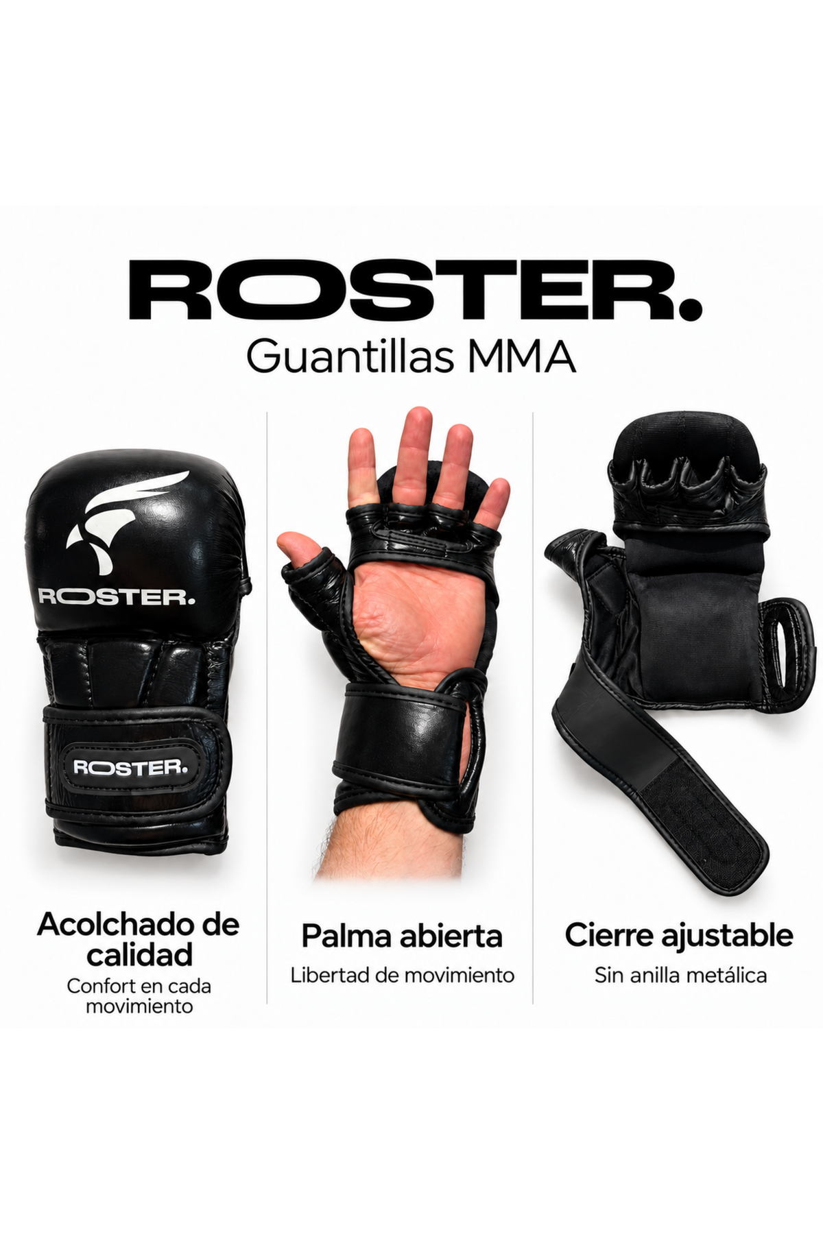 Guantillas MMA ROOSTER SIGNATURE negras — infografía